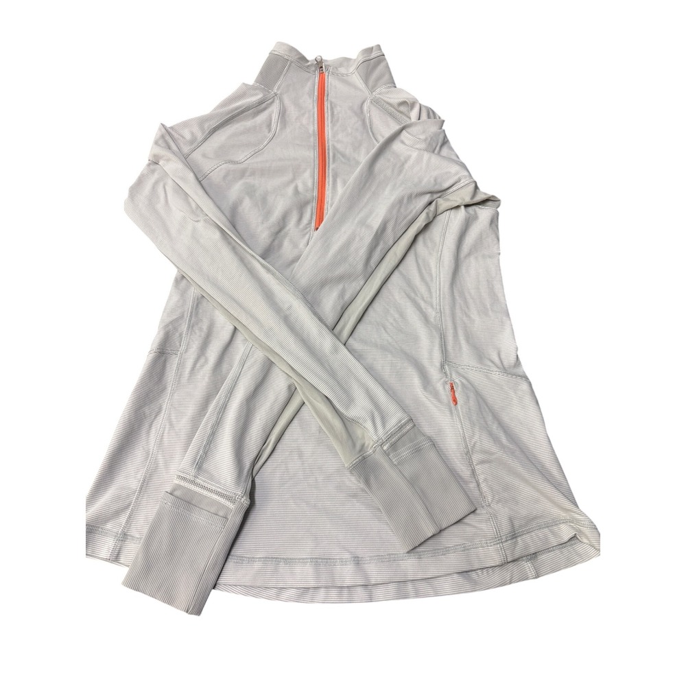 Lululemon Womens Grey Striped Half Zip Pullover Thumbholes Size 8